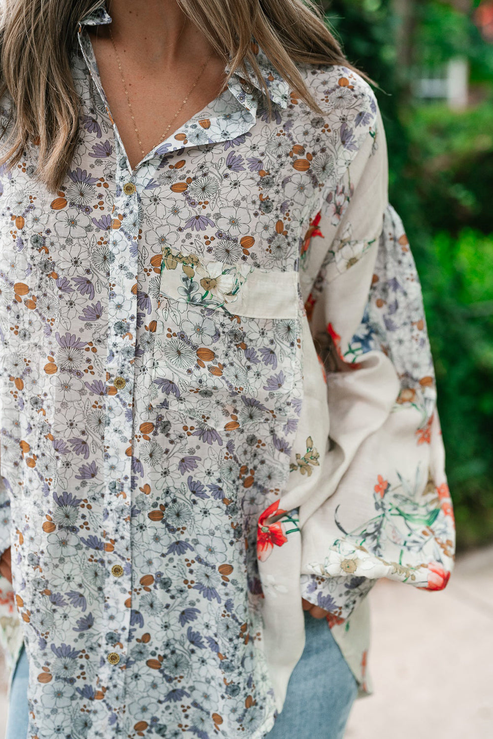 Boho Floral  Button Up Loose Shirt