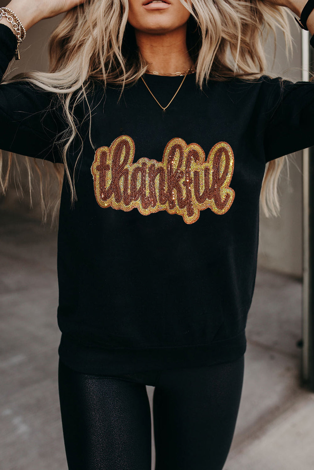 Black thankful Sequin Sweatshirt