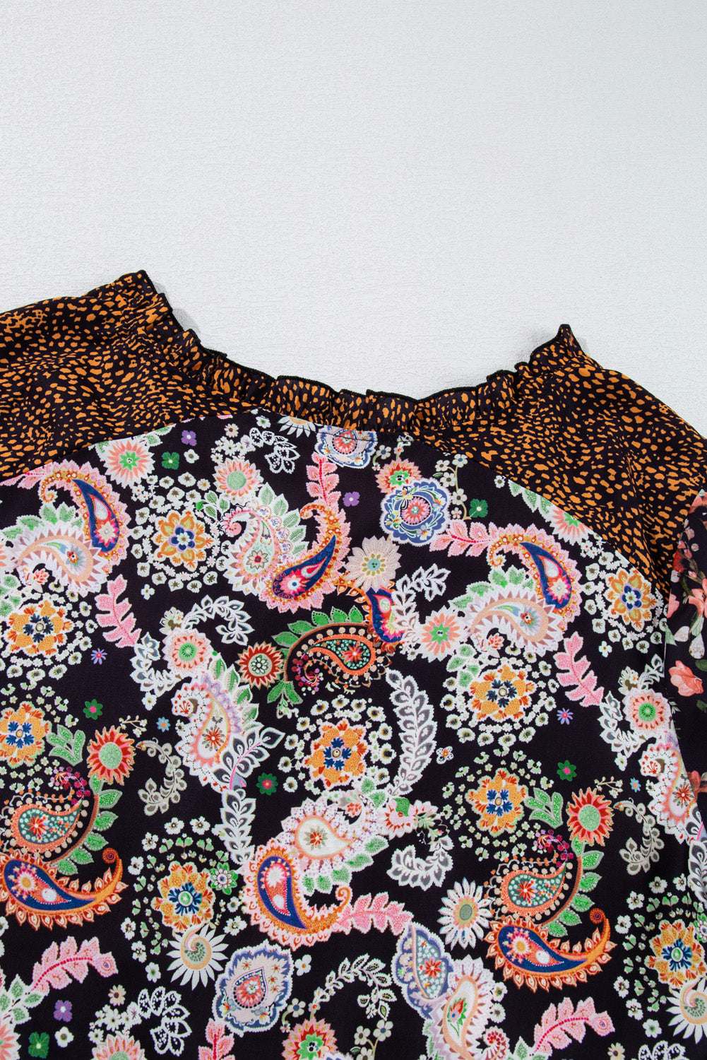 Paisley Print V Neck Bubble Sleeve Blouse - Plus