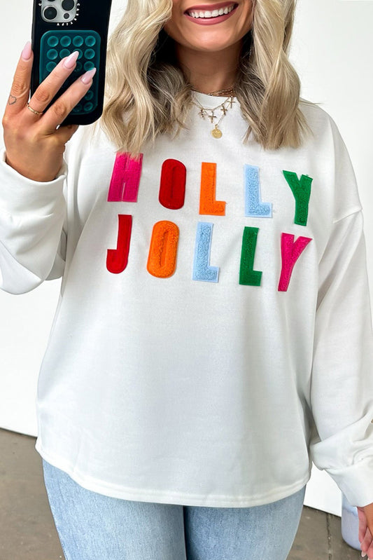 HOLLY JOLLY Chenille Letter Sweatshirt - Plus