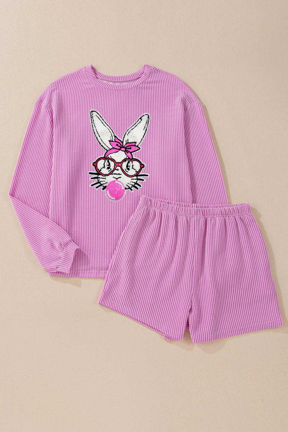 Bubble Gum Easter Bunny Corded Top and Shorts Set