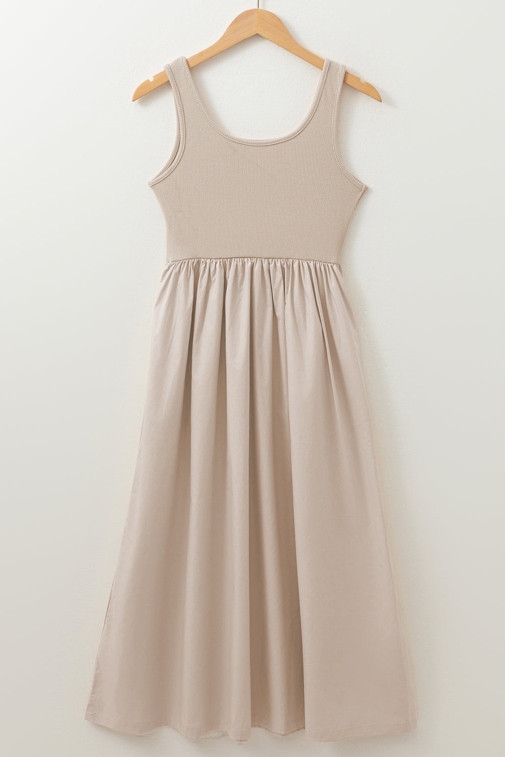 Beige Scoop Neck Midi Sundress