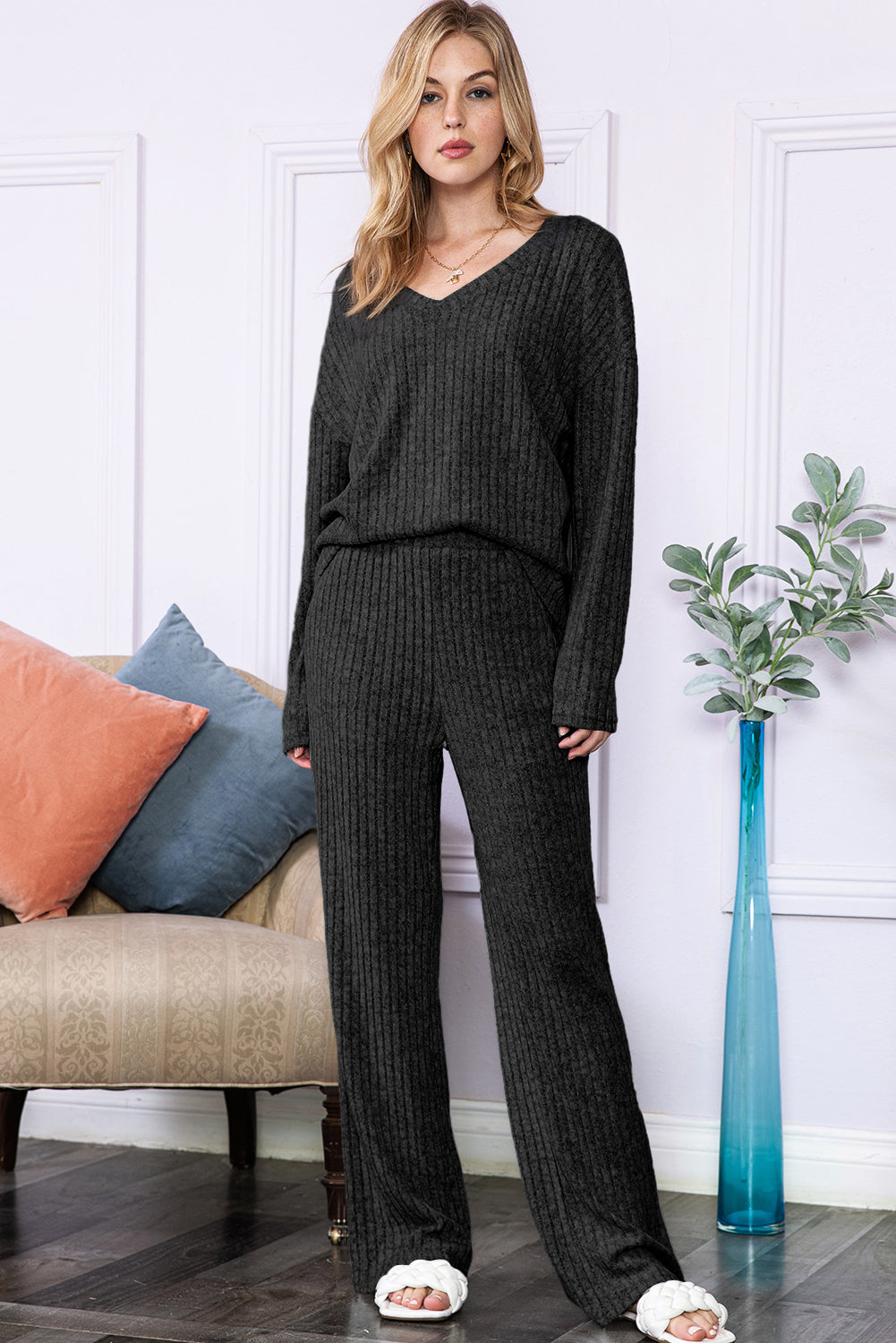 Slouchy Ribbed Knit Loungewear Set