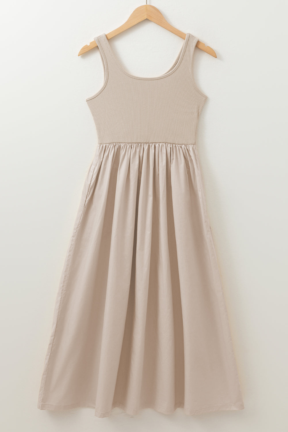 Beige Scoop Neck Midi Sundress