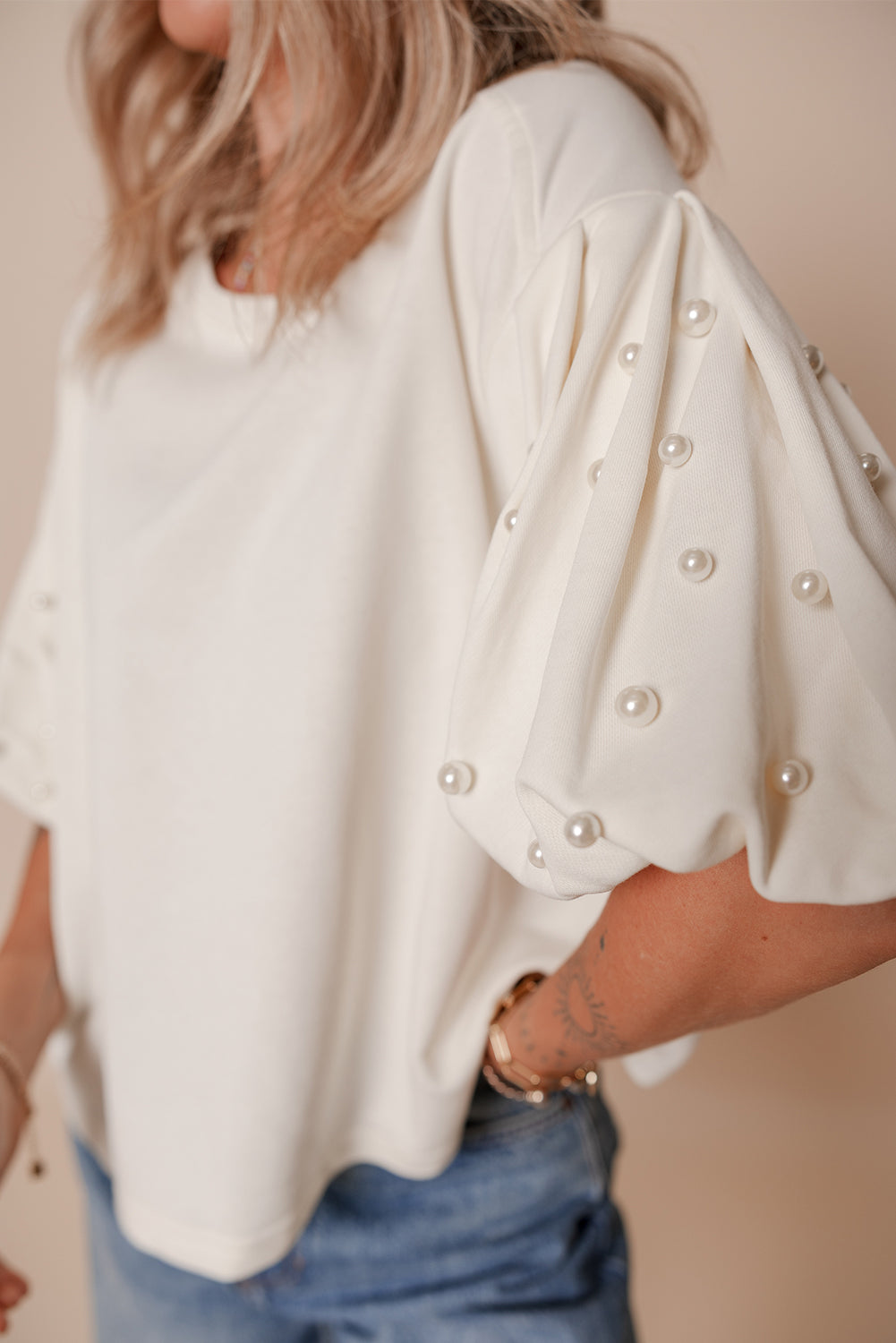 Pearled Puff Sleeve Top