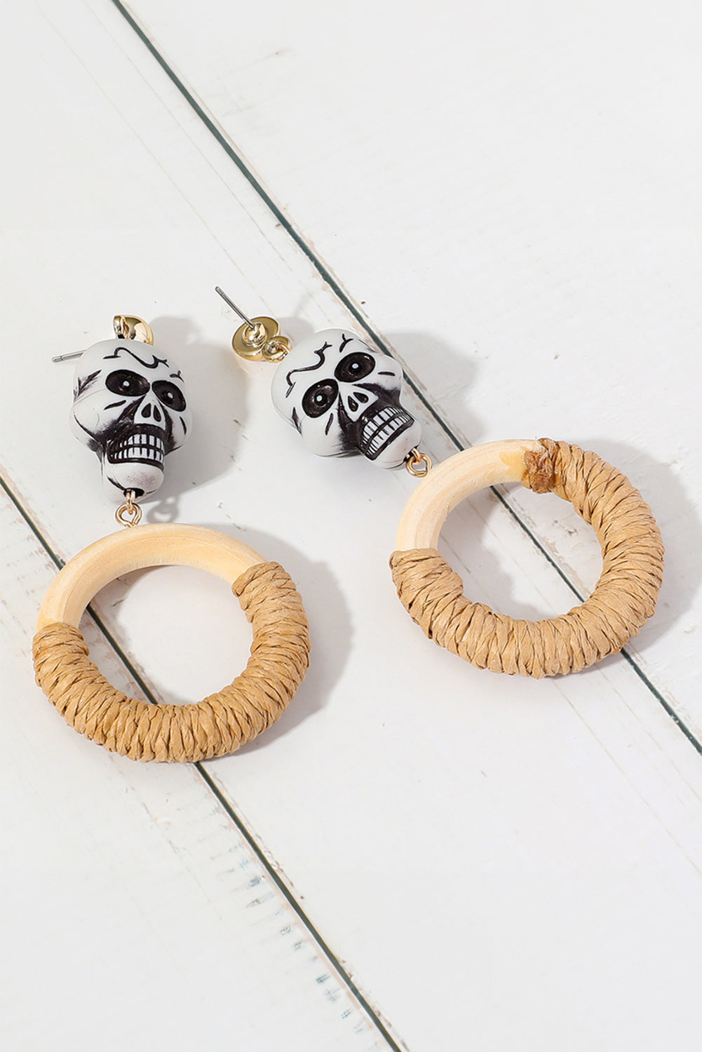 Rattan Halloween Skull Earrings