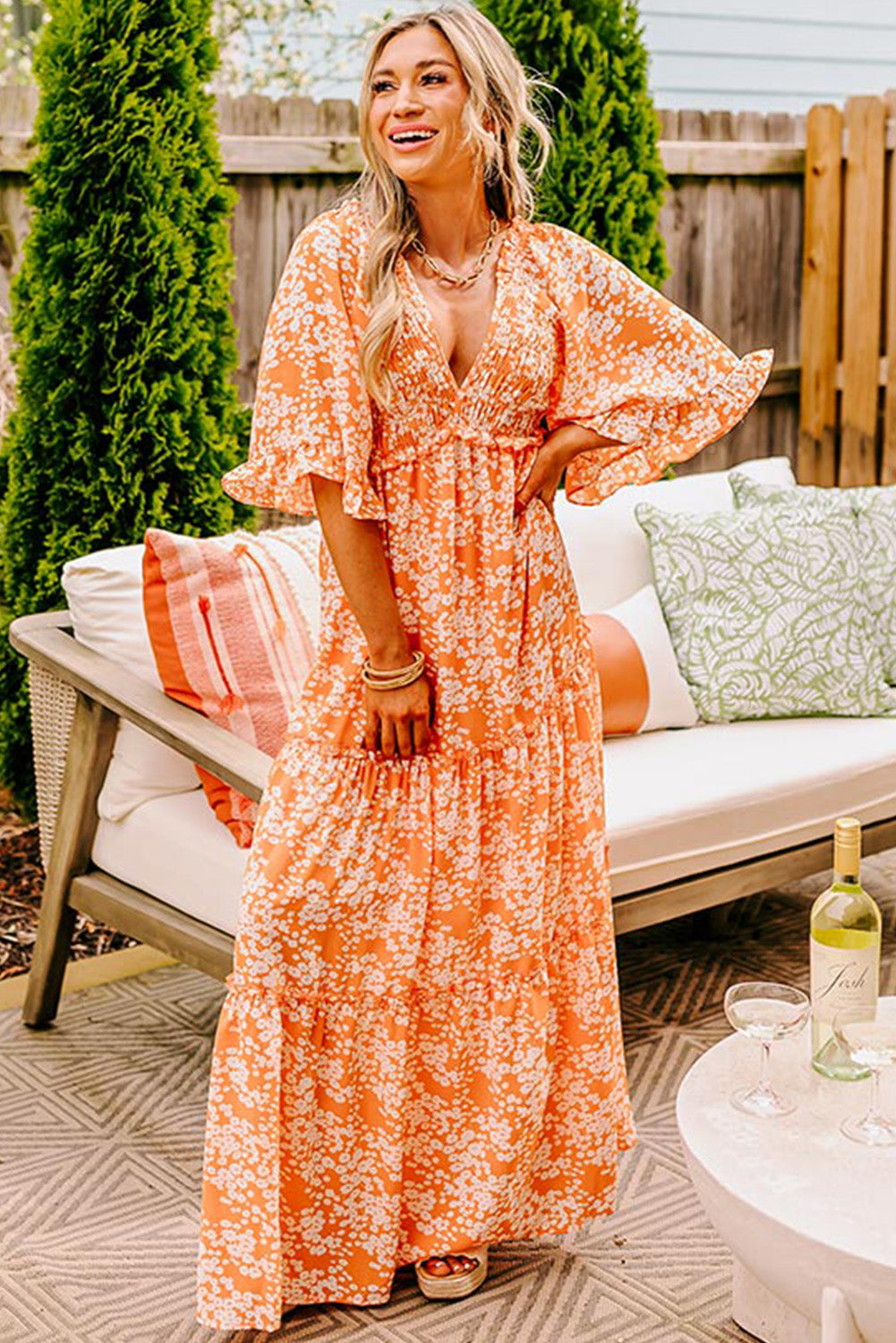 Orange Floral  Maxi Dress