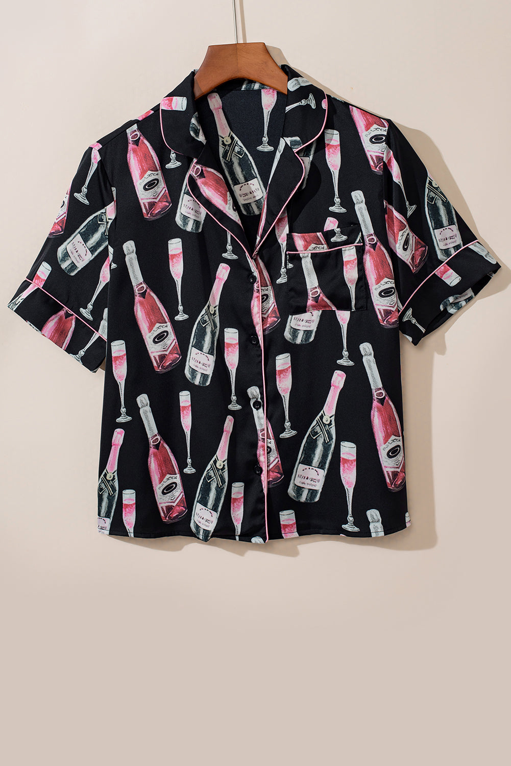 Black Champagne Print Pajamas Set