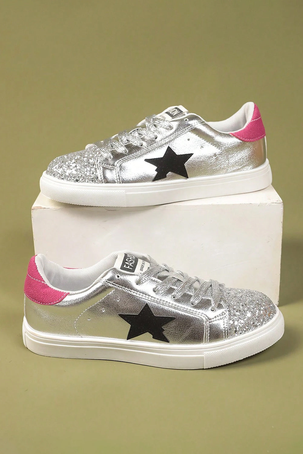 Silver Metallic Slip On Star Sneakers