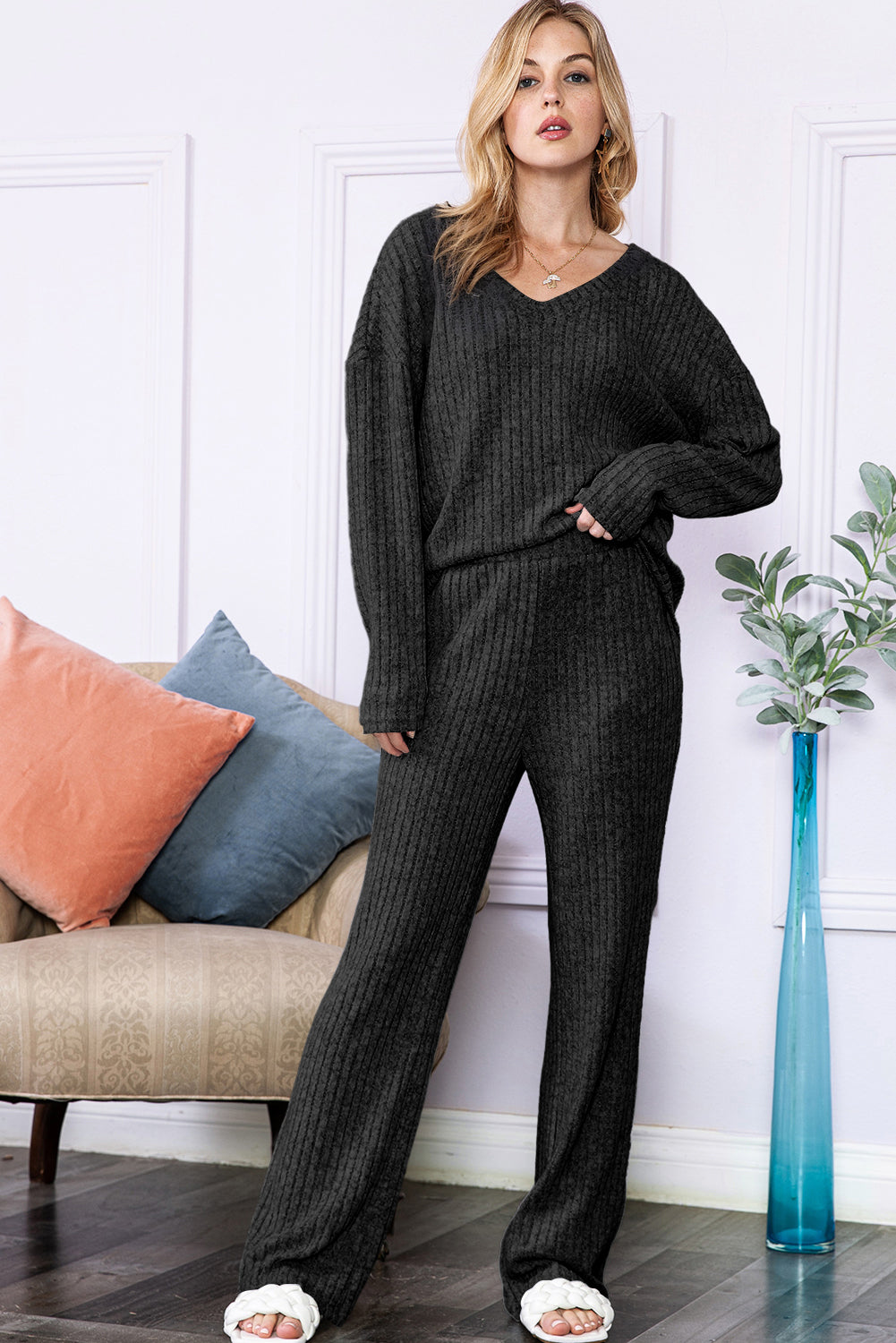 Slouchy Ribbed Knit Loungewear Set