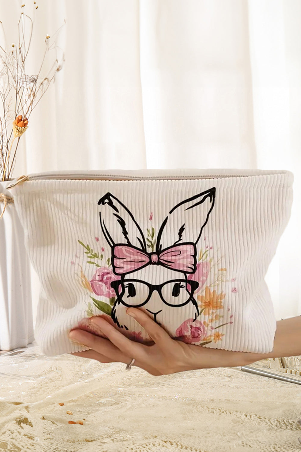 Easter Bunny Corduroy Makeup Bag