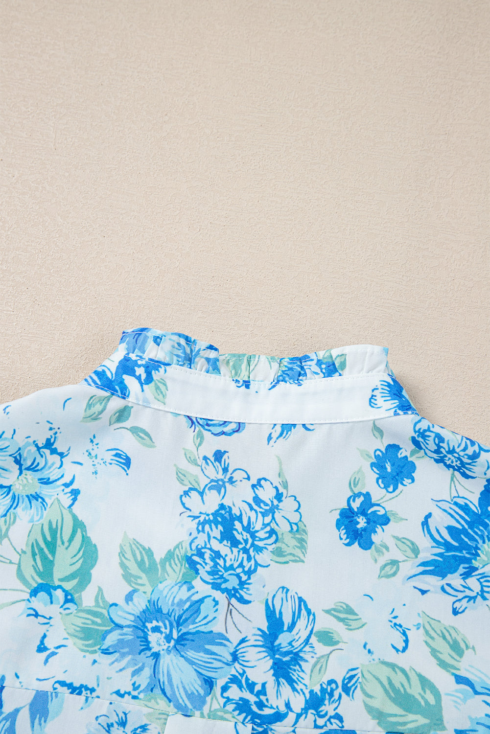 Blue Floral Ruffle Sleeve Shirt