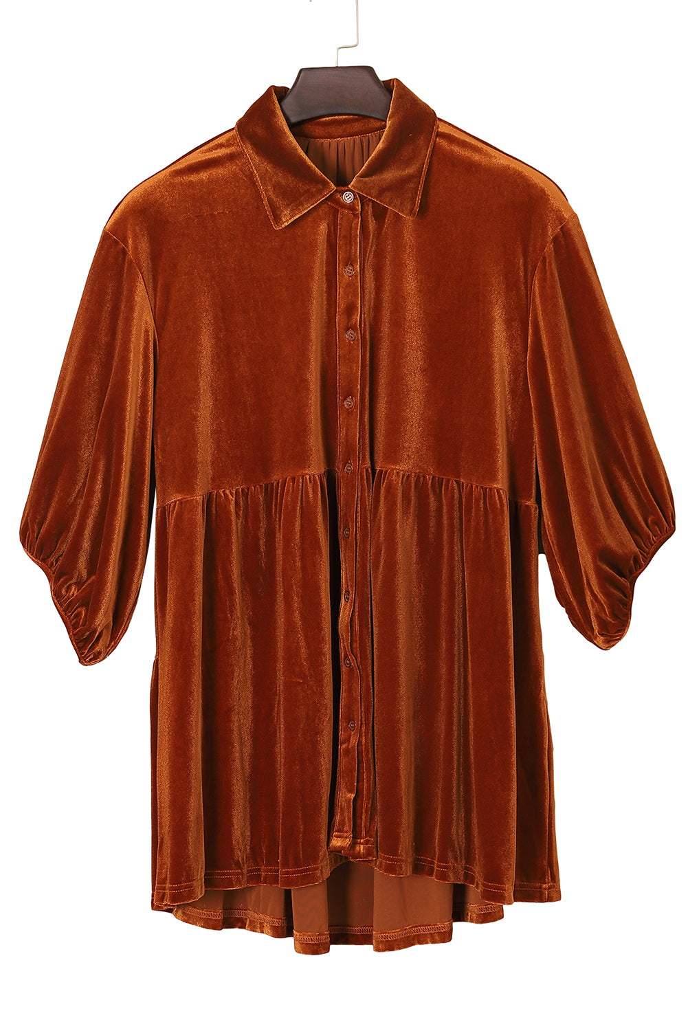 Lantern Sleeve Tunic Babydoll Velvet Shirt