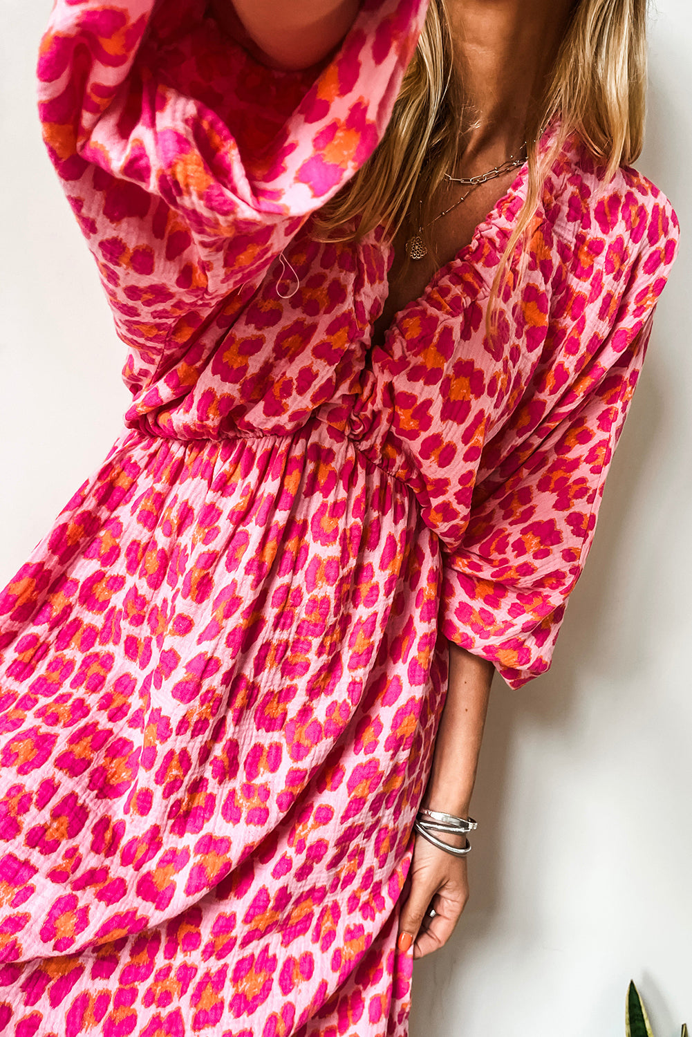 Leopard Print 3/4 Sleeve Dress