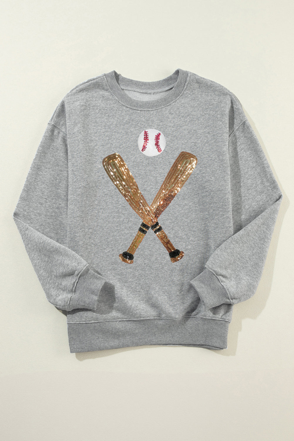 Gray Sequin Baseball Game Day Sweatshirt