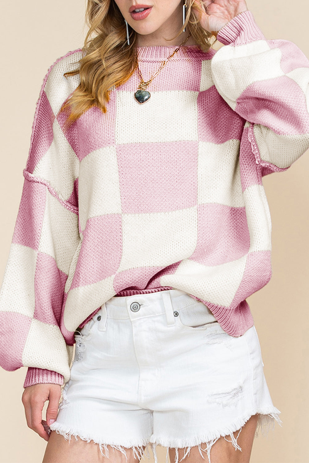 Plaid Exposed Seam Sweater