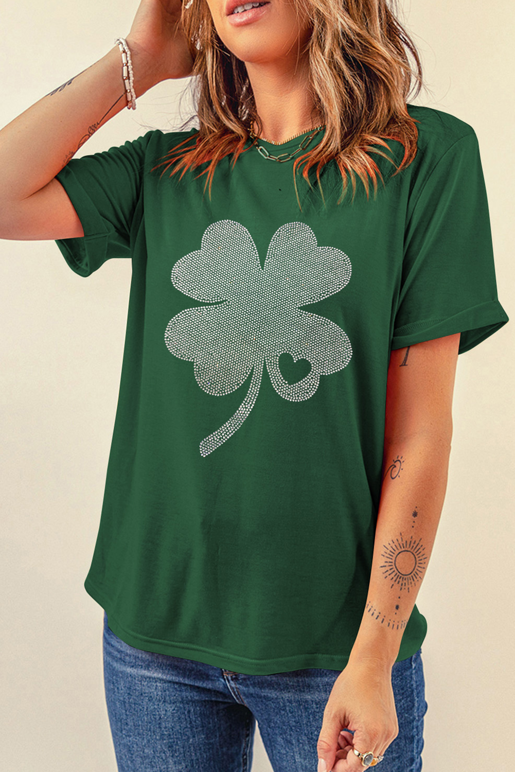 Green Rhinestone Shamrock Tee