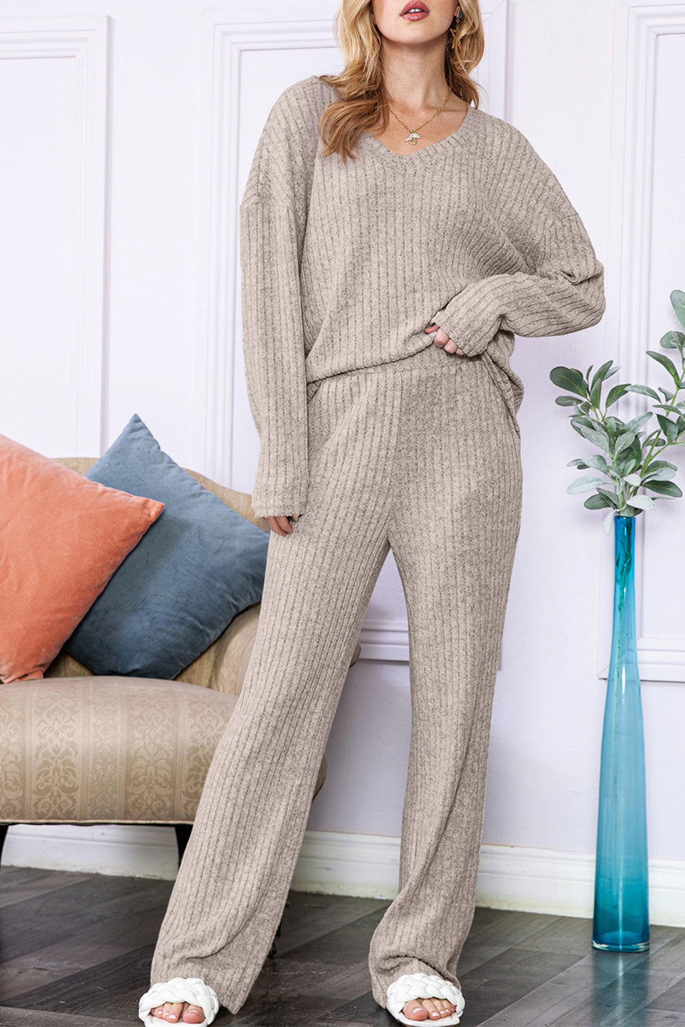 Slouchy Ribbed Knit Loungewear Set