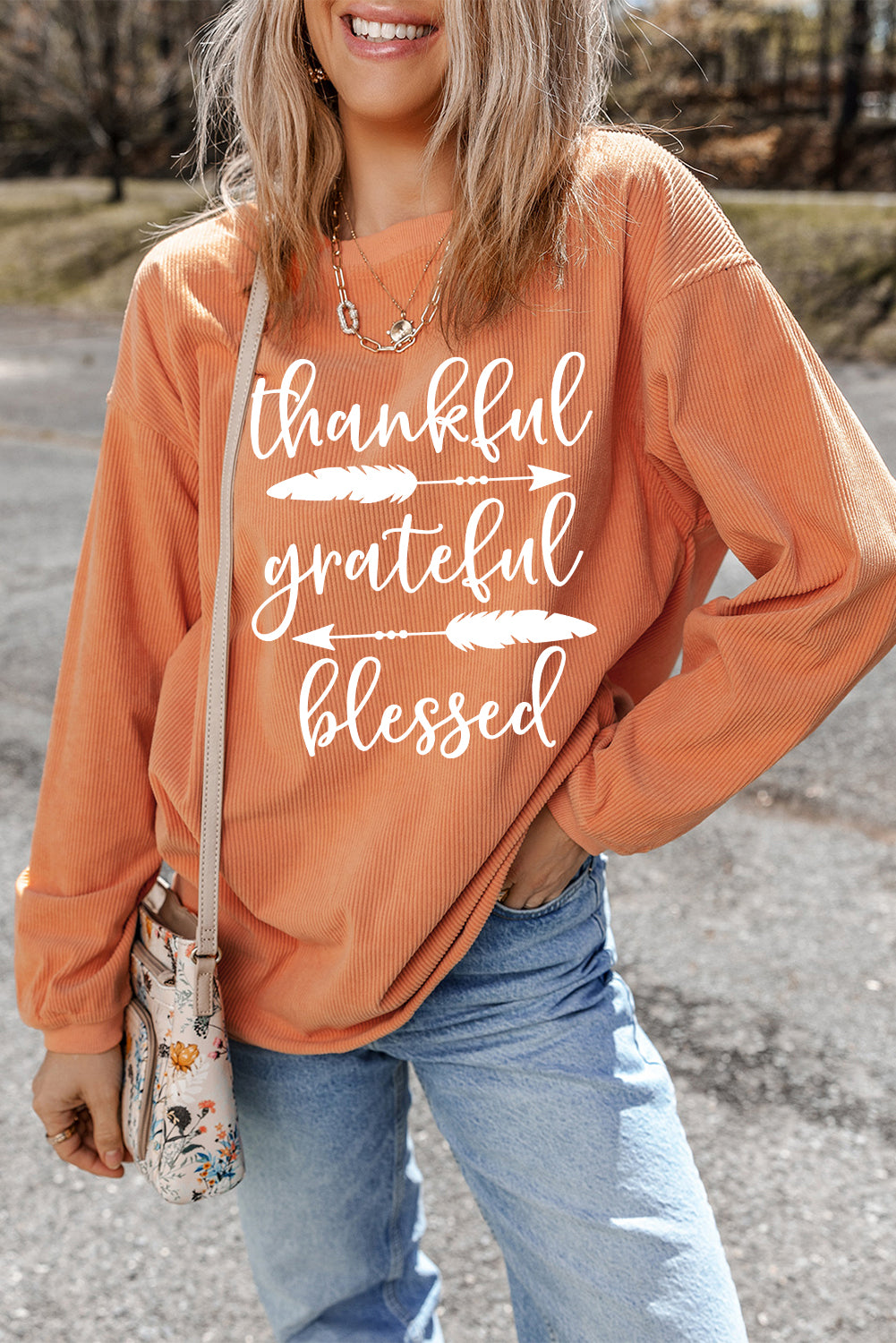 thankful grateful blessed Corded Sweatshirt