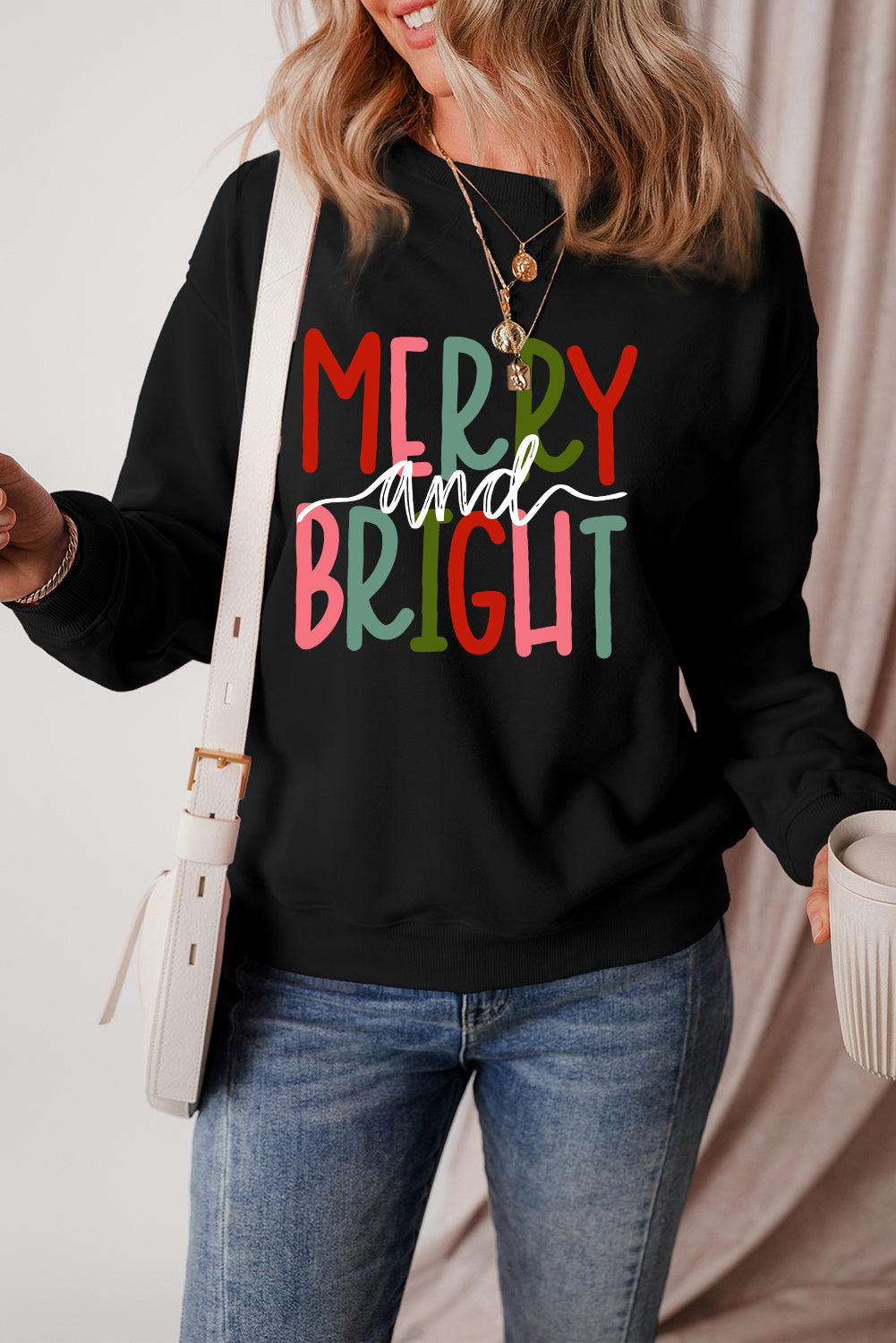 Black MERRY and BRIGHT  Christmas Sweatshirt