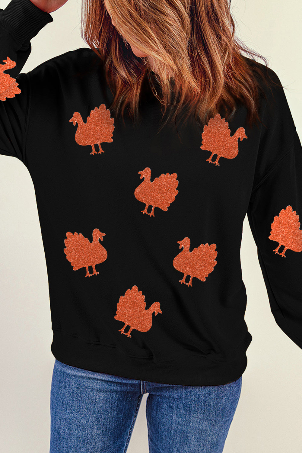 Black Glittering Turkey Thanksgiving Sweatshirt