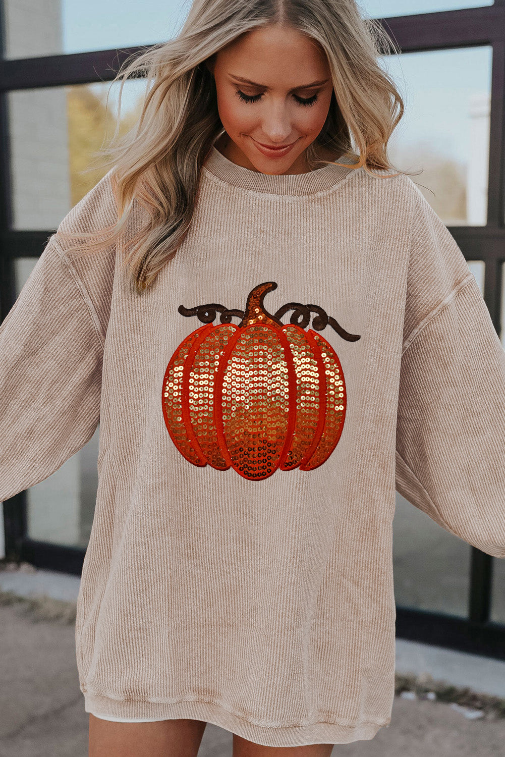 Halloween Sequin Pumpkin Sweatshirt