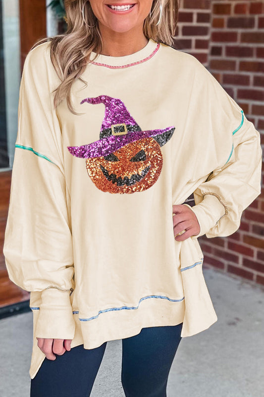 Glitter Pumpkin Wizard Halloween Sweatshirt