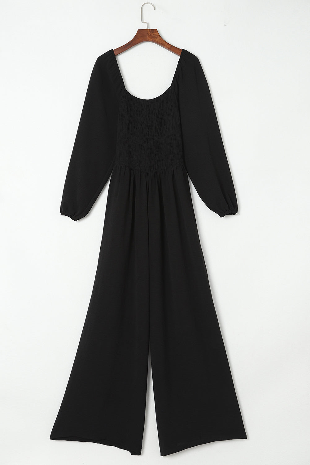 Black Smocked Wide Leg Jumpsuit