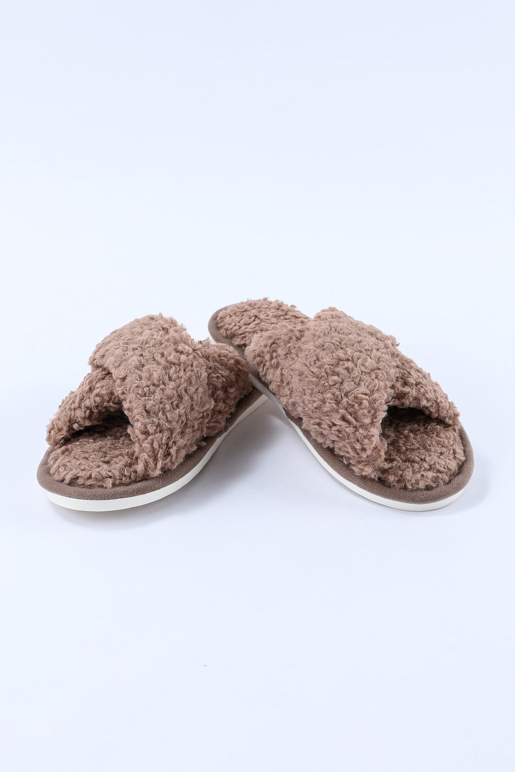 Brown Fuzzy Slipper Slides