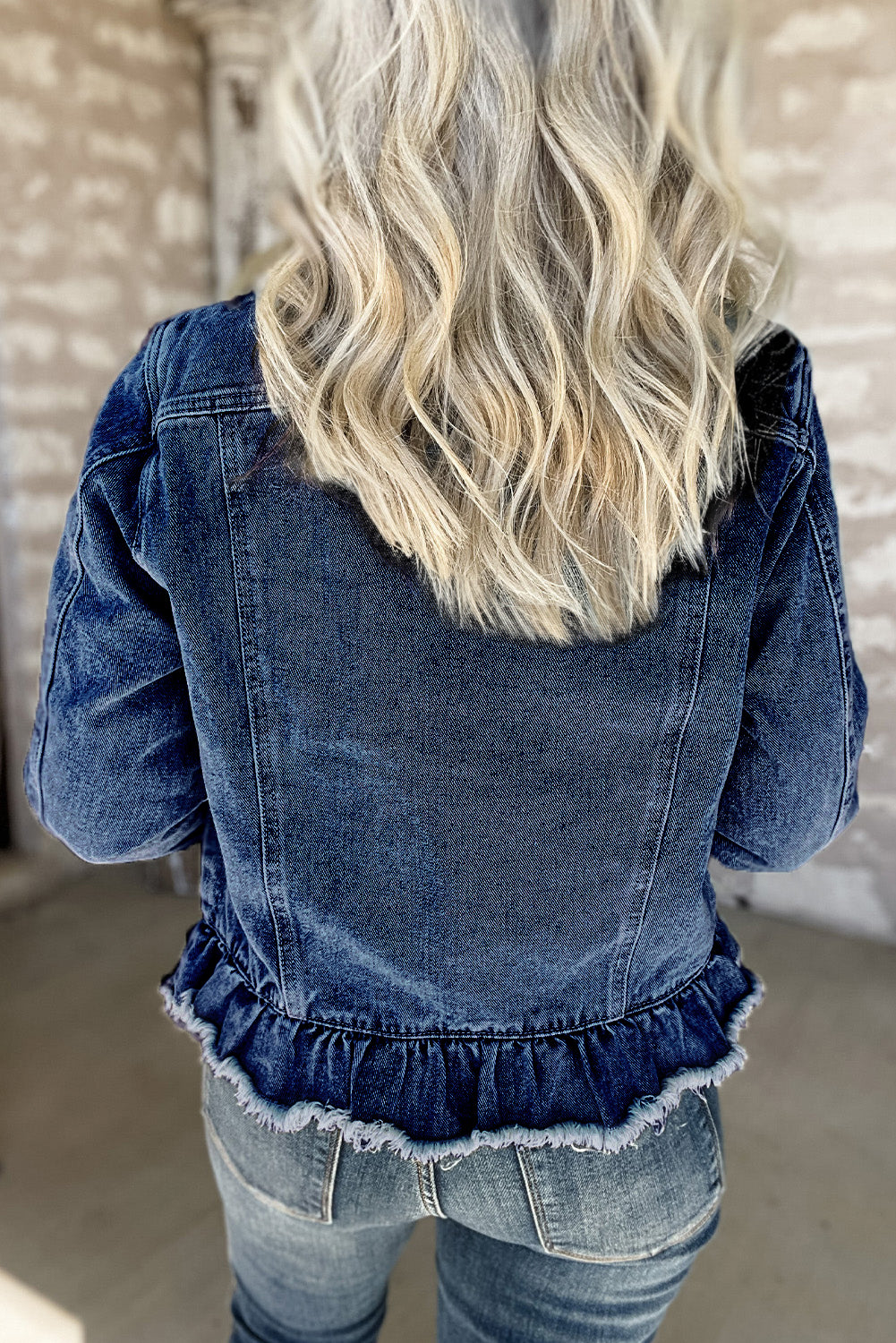 Ruffle Raw Hem Denim Jacket