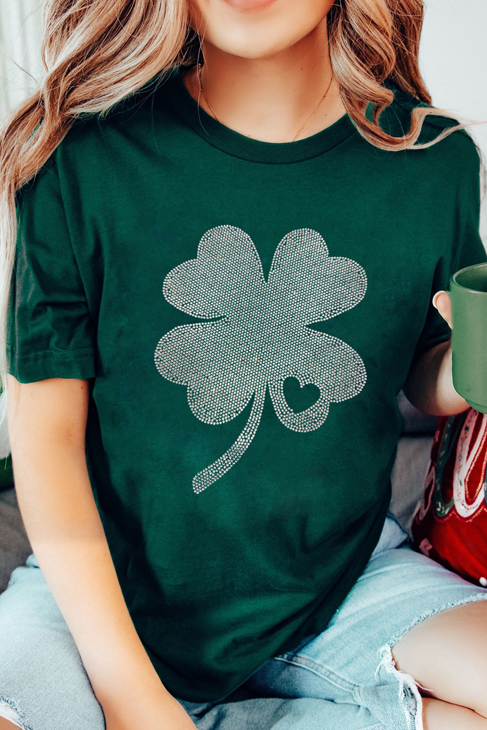 Green Rhinestone Shamrock Tee