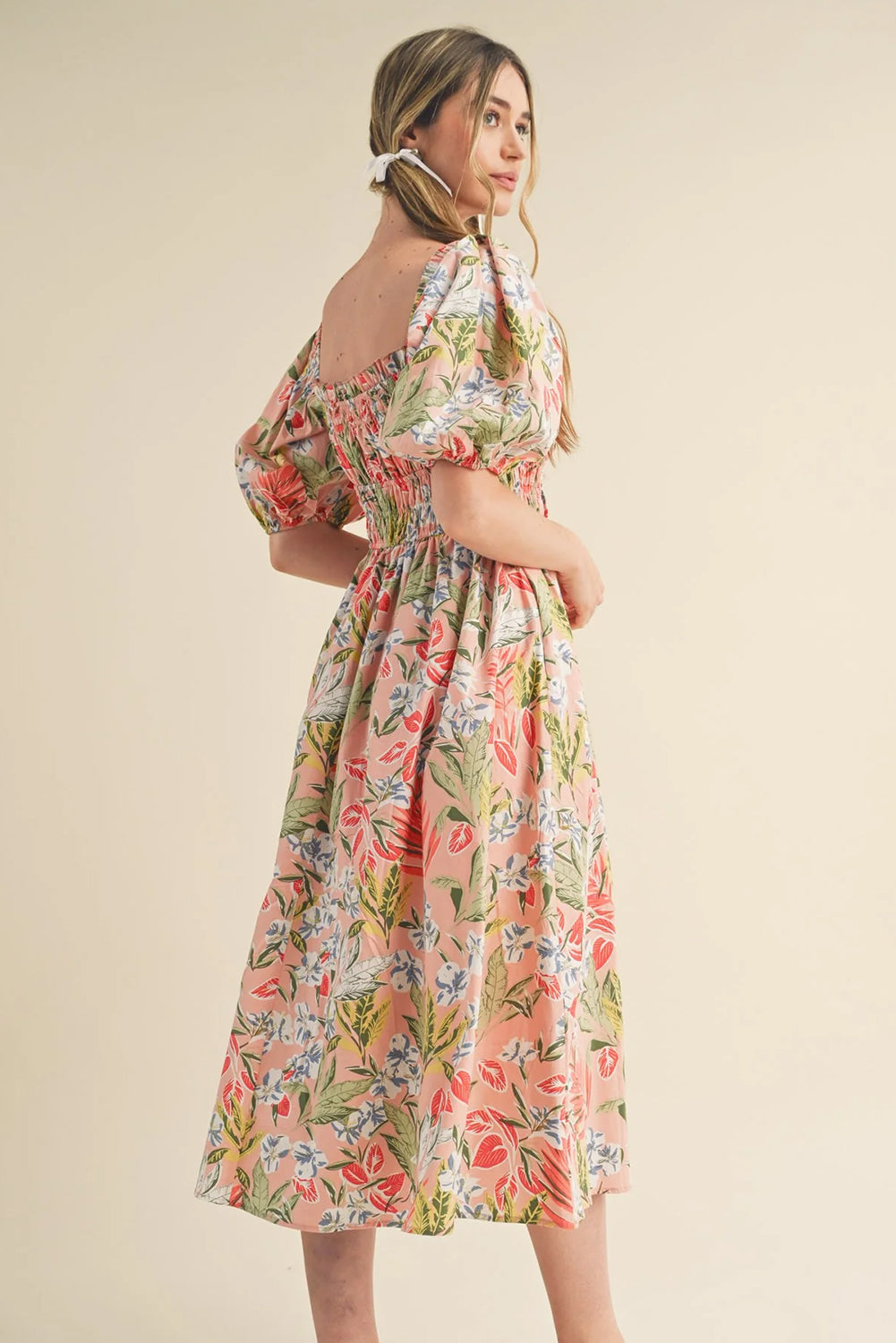 Floral Knot Front Smocked Dress