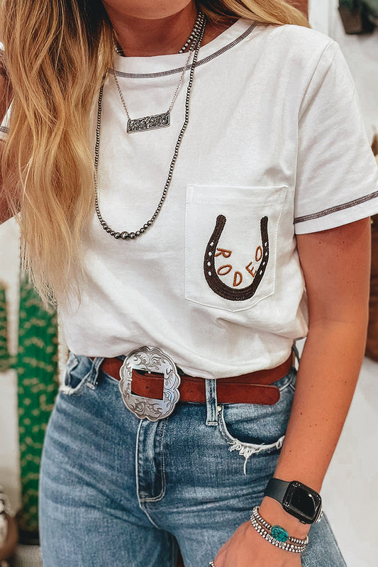 RODEO Horseshoe Embroidered Patch Pocket Tee