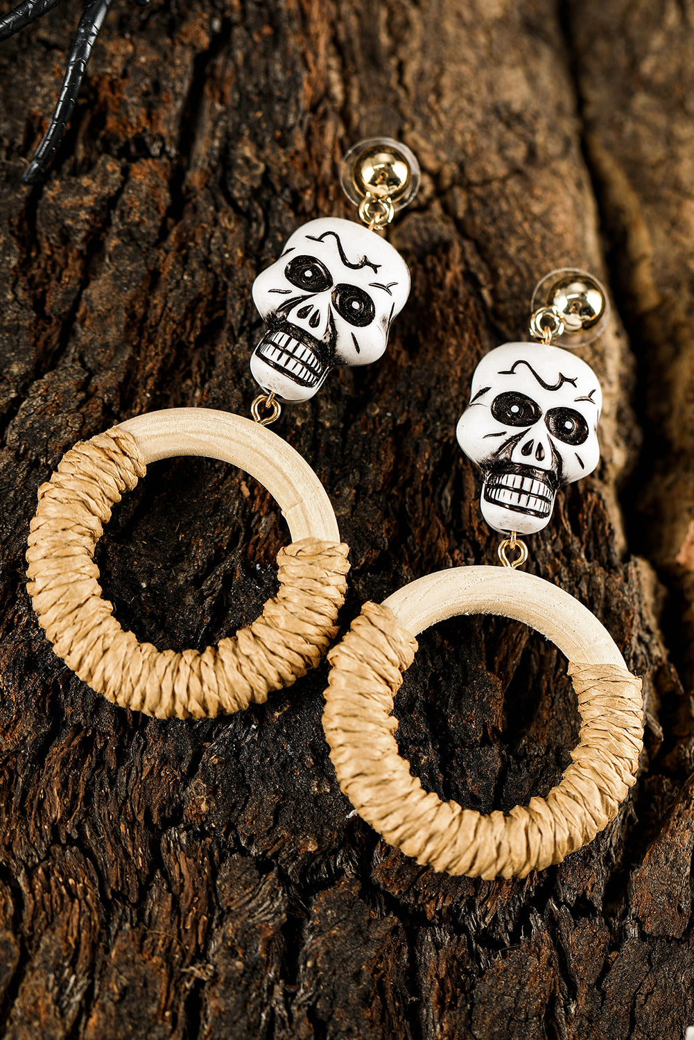 Rattan Halloween Skull Earrings