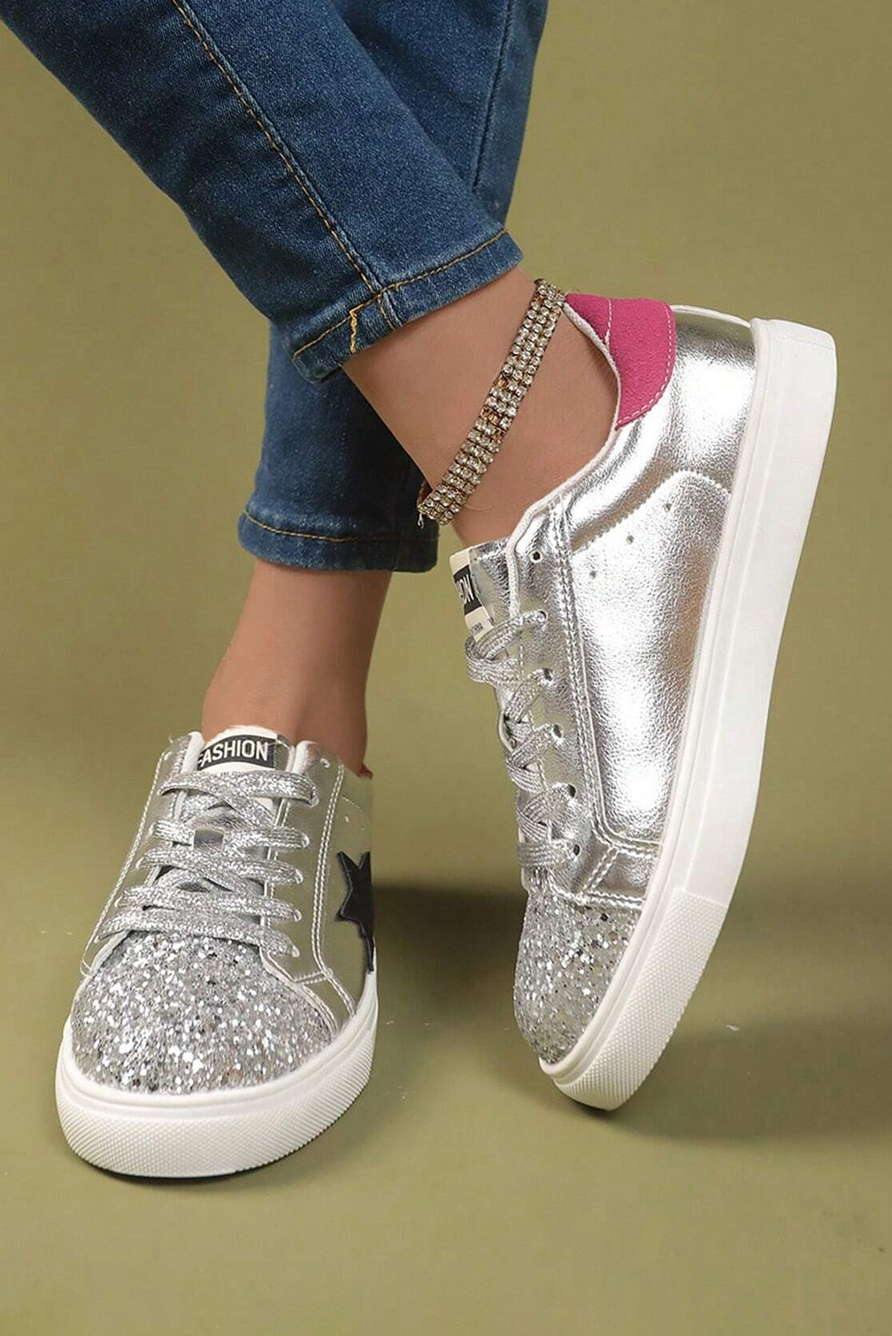 Silver Metallic Slip On Star Sneakers