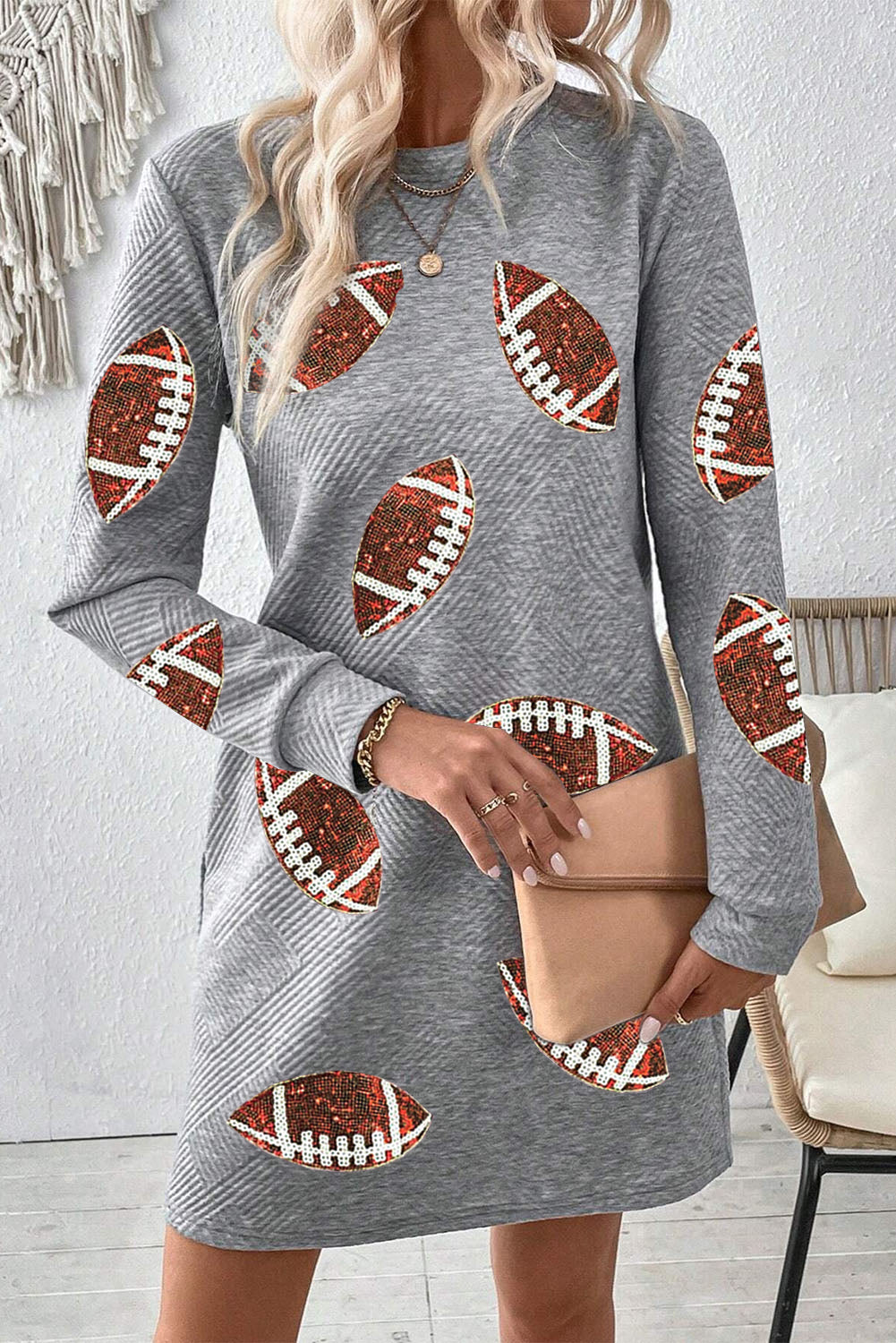 Gray Sequin Football Mini Dress