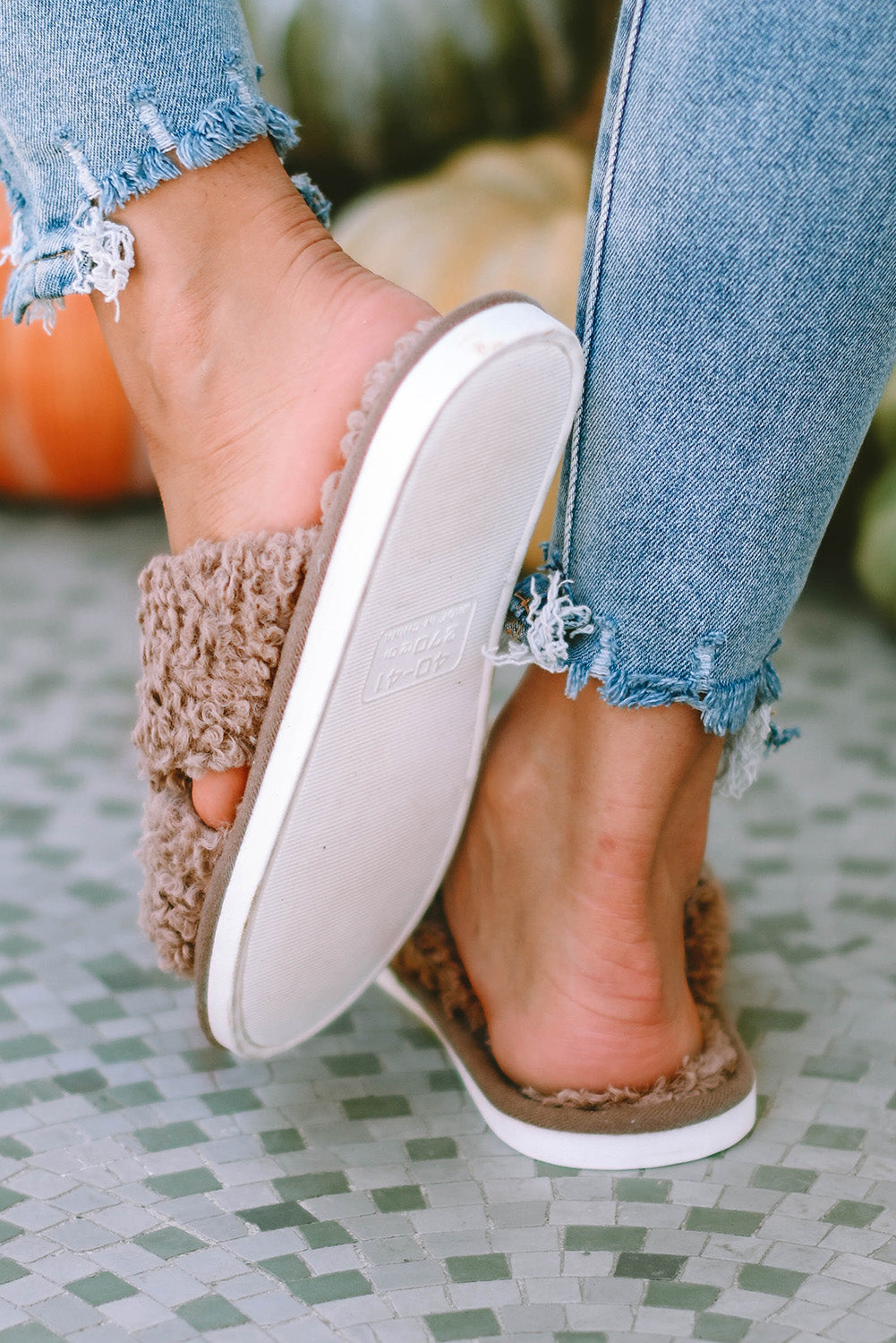 Brown Fuzzy Slipper Slides