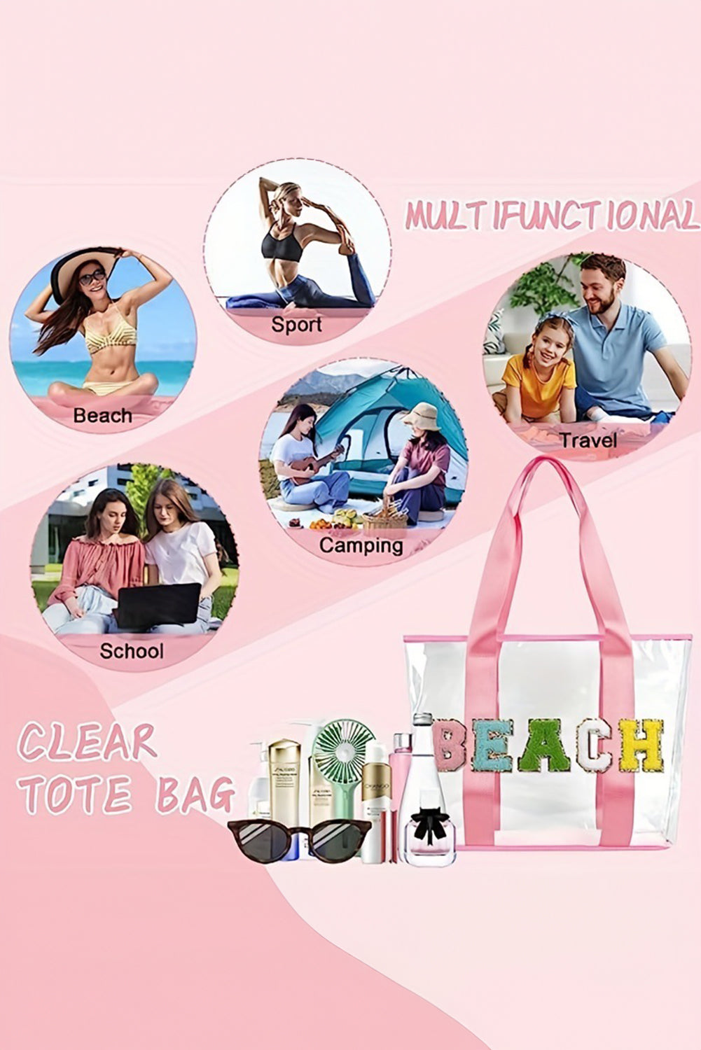 BEACH Chenille Patch Clear Bag