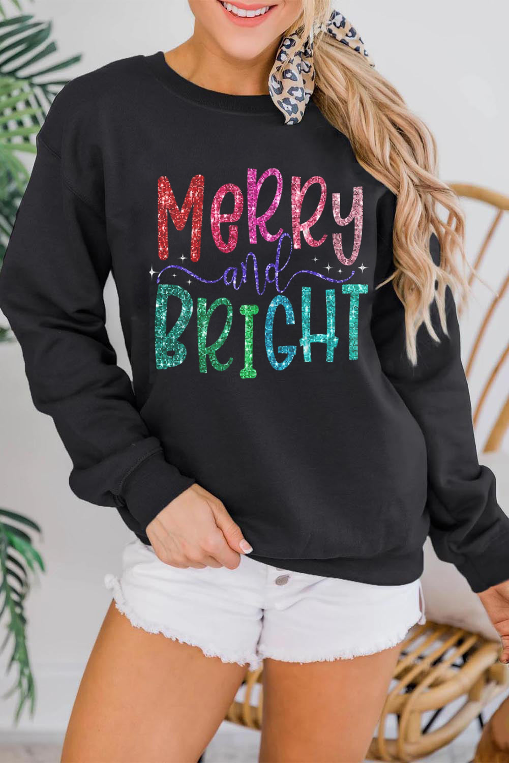 Black Glittering Merry and Bright Christmas Sweatshirt