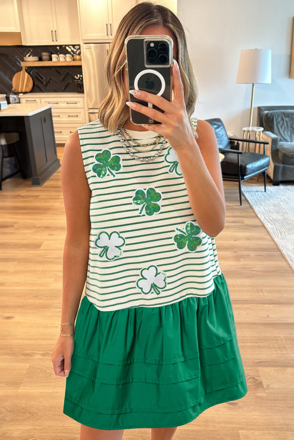 Green Stripe Sequin Shamrock Dress