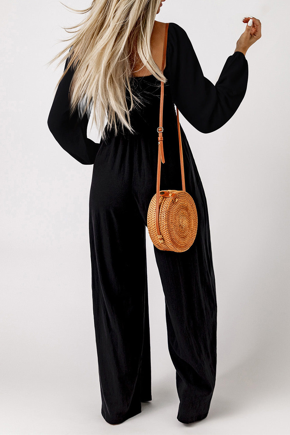 Black Smocked Wide Leg Jumpsuit