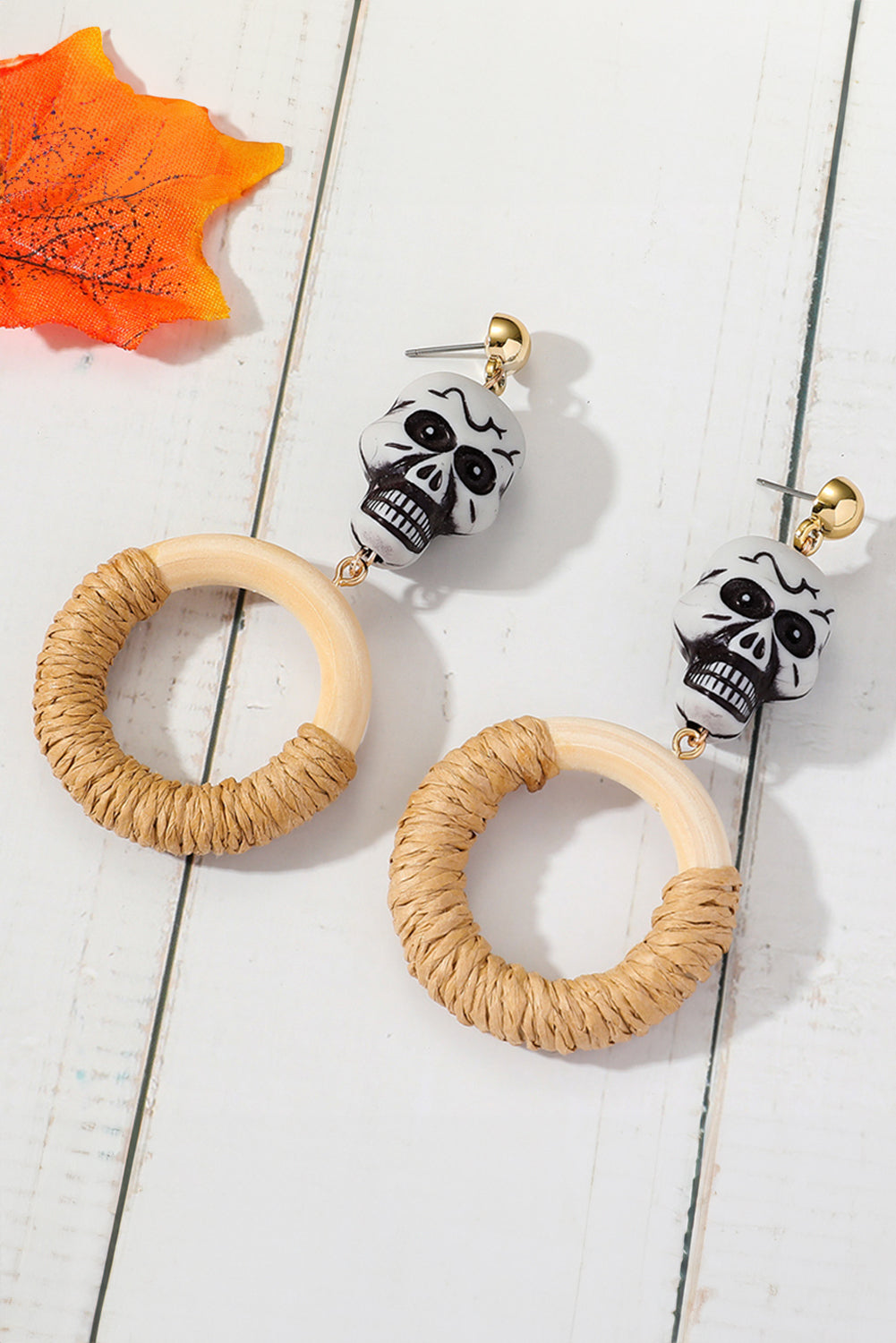 Rattan Halloween Skull Earrings