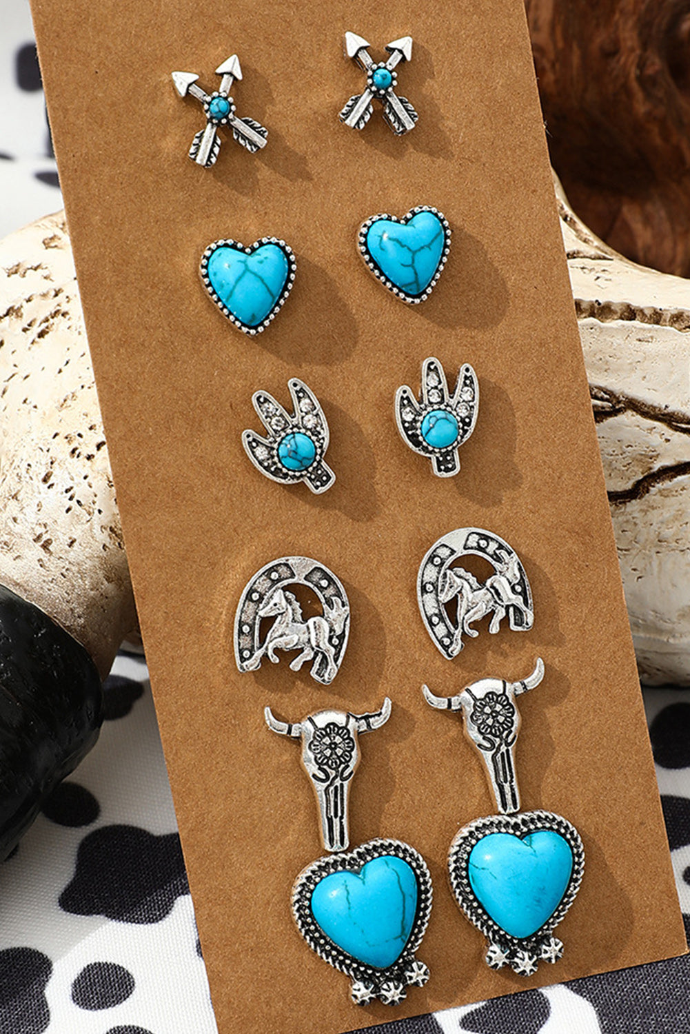 6 Pair Turquoise Alloy Stud Earrings