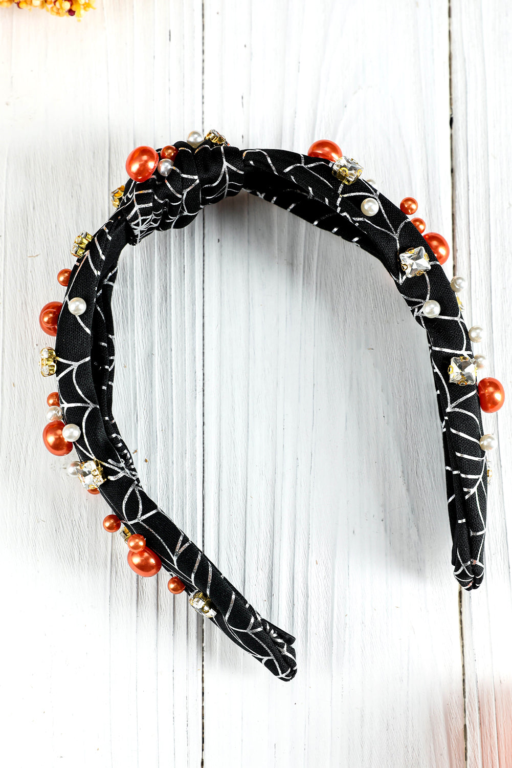 Black Pearled Rhinestone Spiderweb Halloween Headband