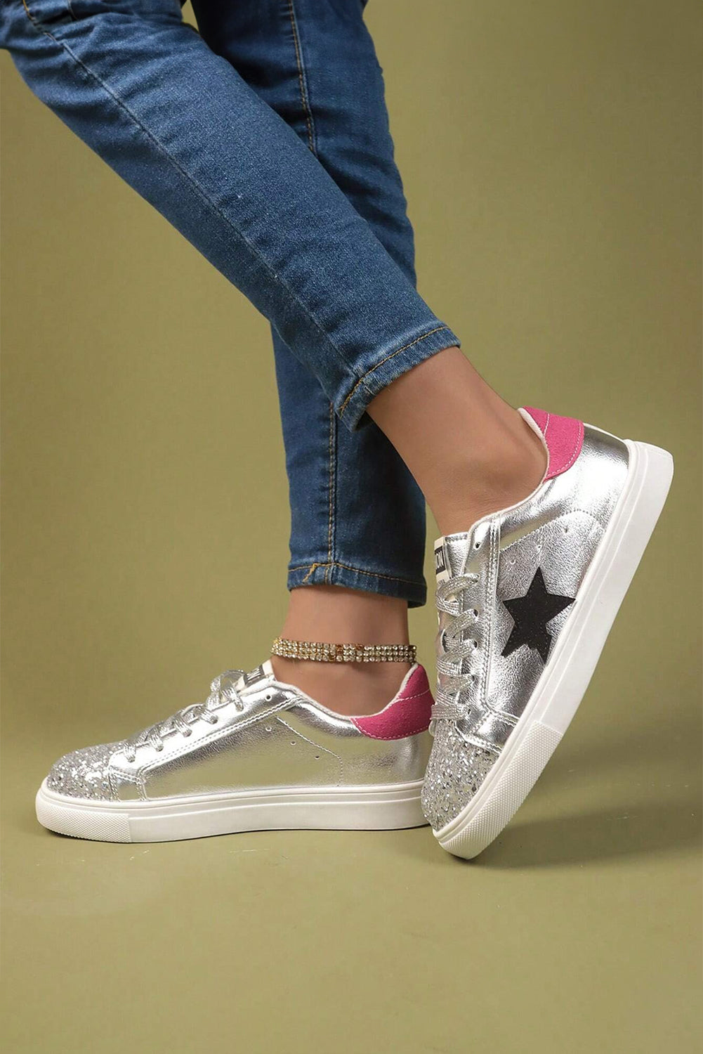 Silver Metallic Slip On Star Sneakers