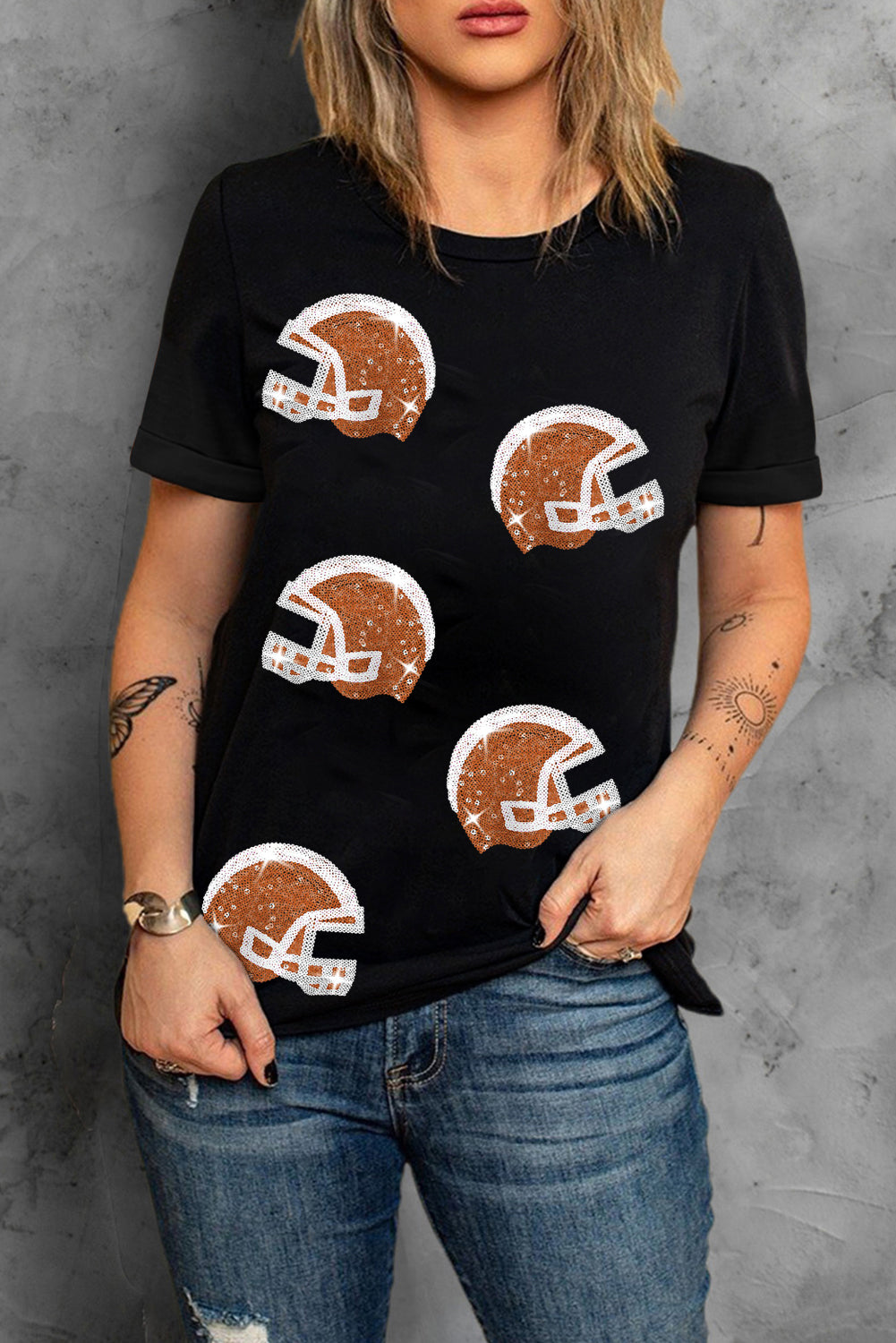 Sequin Football Helmet T Shirt