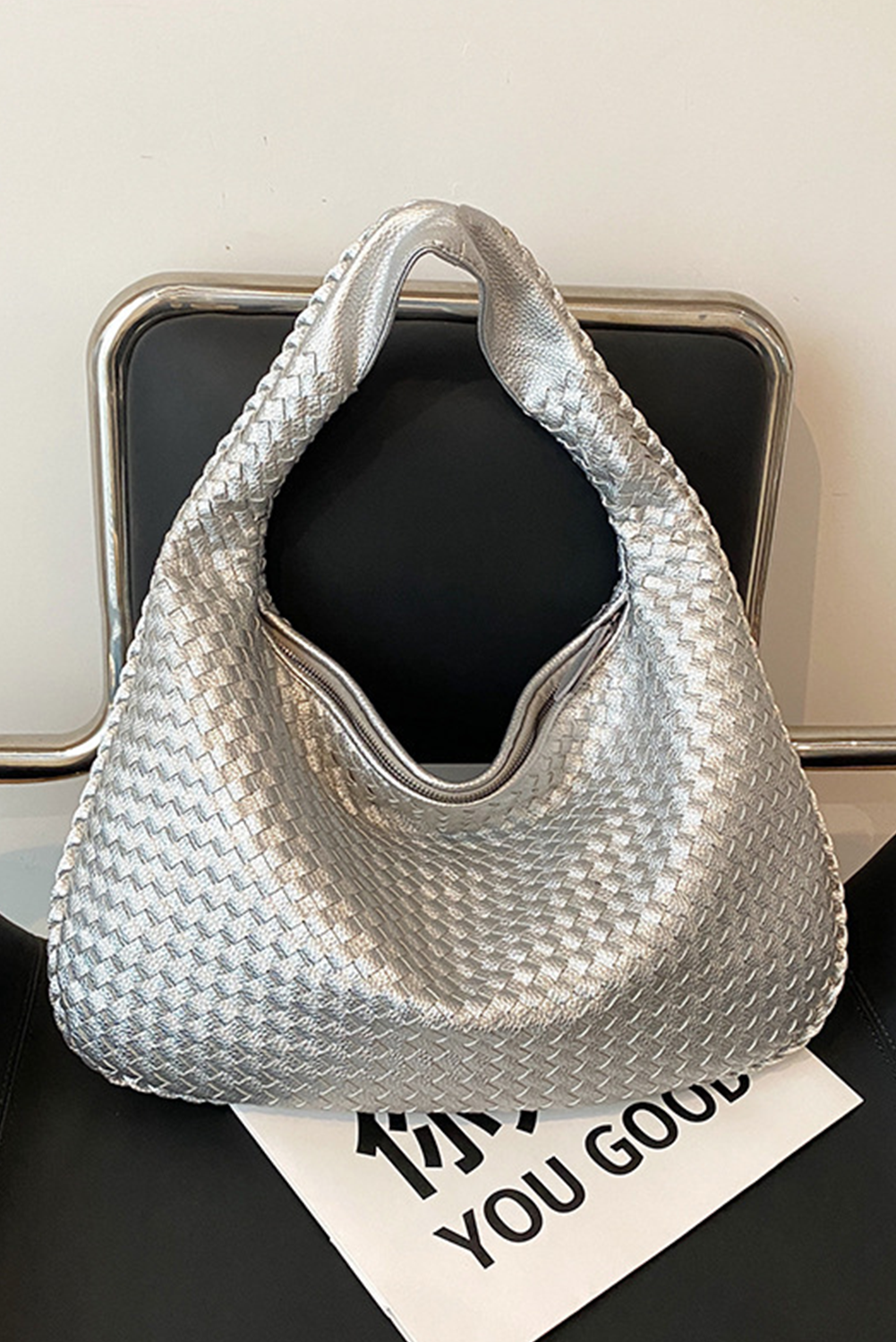 Silver Woven Shoulder Bag