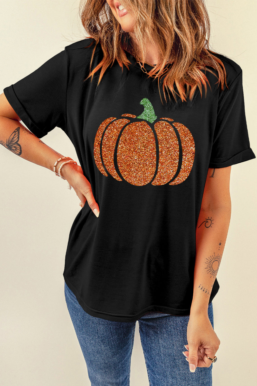 Halloween Glittering Pumpkin T Shirt