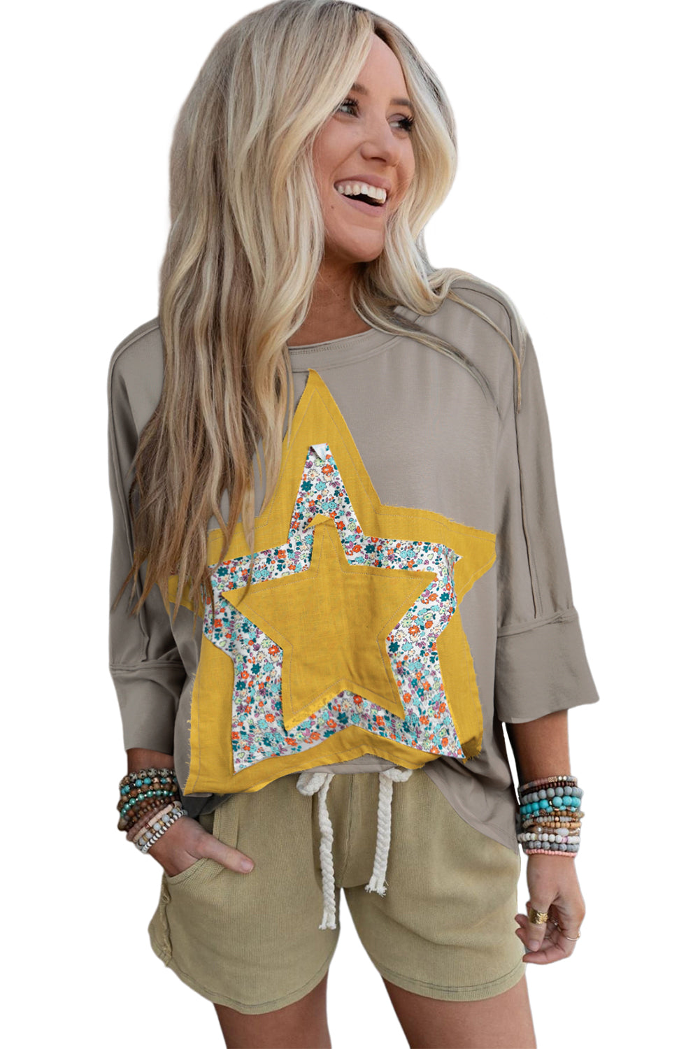 Floral Star Patched Mineral Wash Top