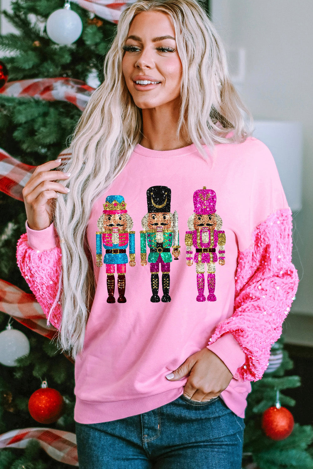 Pink Nutcracker Graphic Christmas Sweatshirt